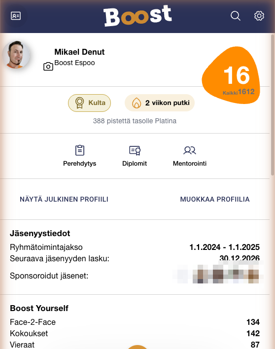 Boost App - mobile view