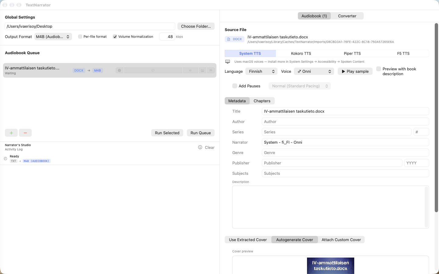 TextNarrator - desktop view